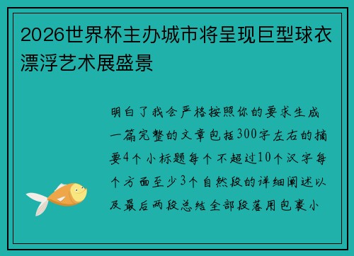 2026世界杯主办城市将呈现巨型球衣漂浮艺术展盛景